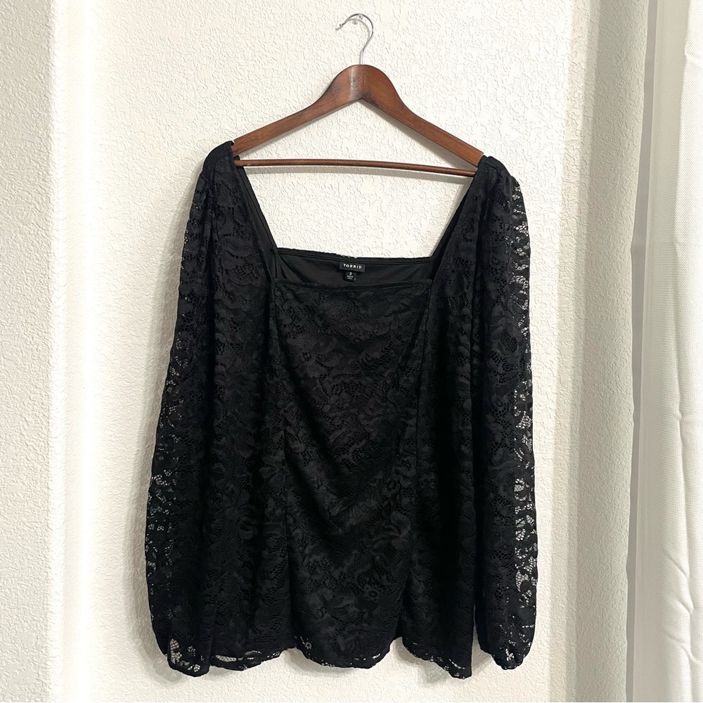 Torrid Womens Shirt Blouse Black Floral Lace Long Sleeve Plus Size 3X